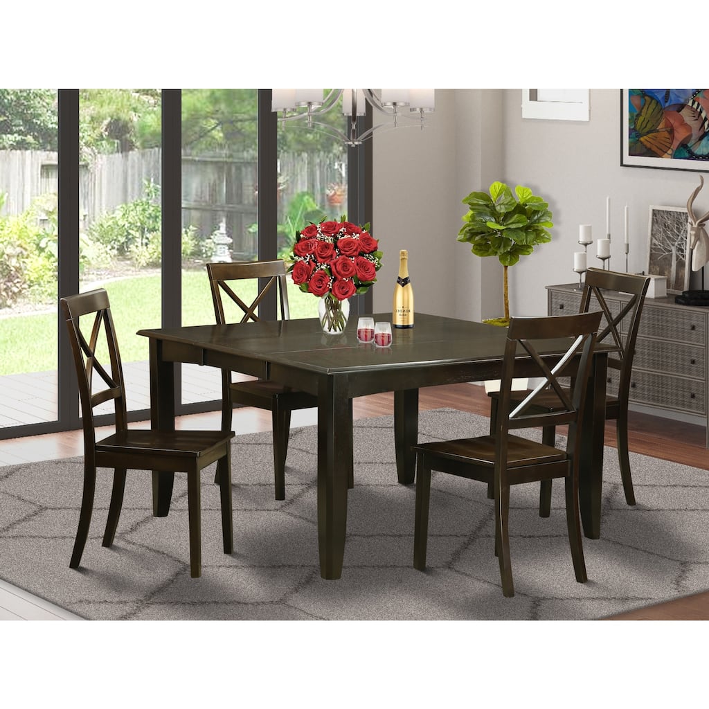 HomeStock 5-Piece Square Cappuccino Finish Solid Wood Top Dining Table with 4 Chairs