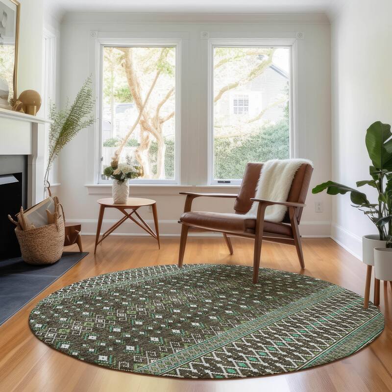 Premium Washable Super Soft Boho Moroccan Mayfield Rug - Brown - 8' x 8' - Round
