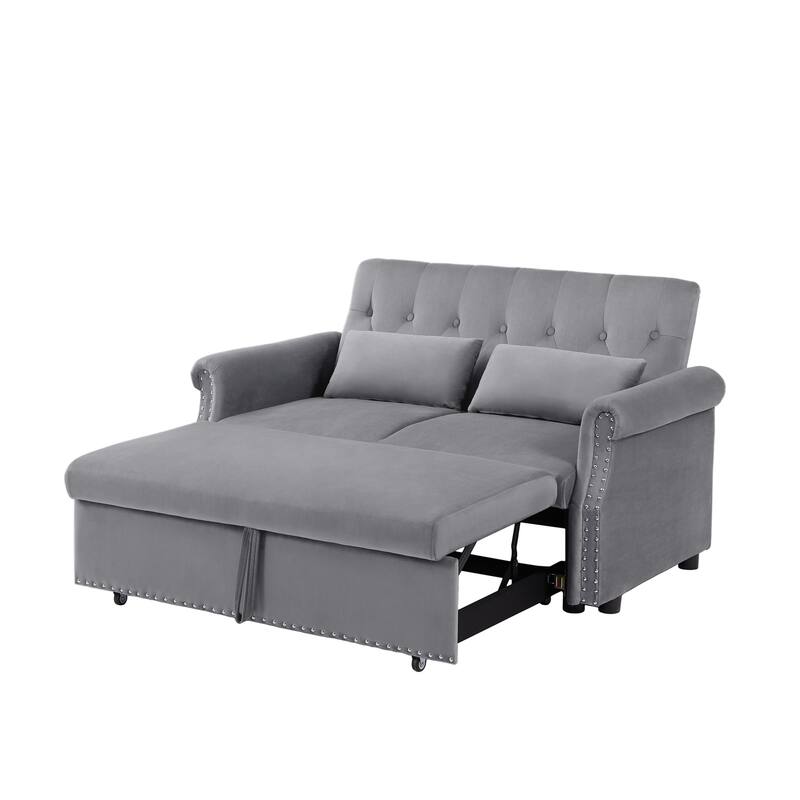 55" Velvet Convertible Pull-Out Loveseat Sleeper Sofa with 2 Pillows
