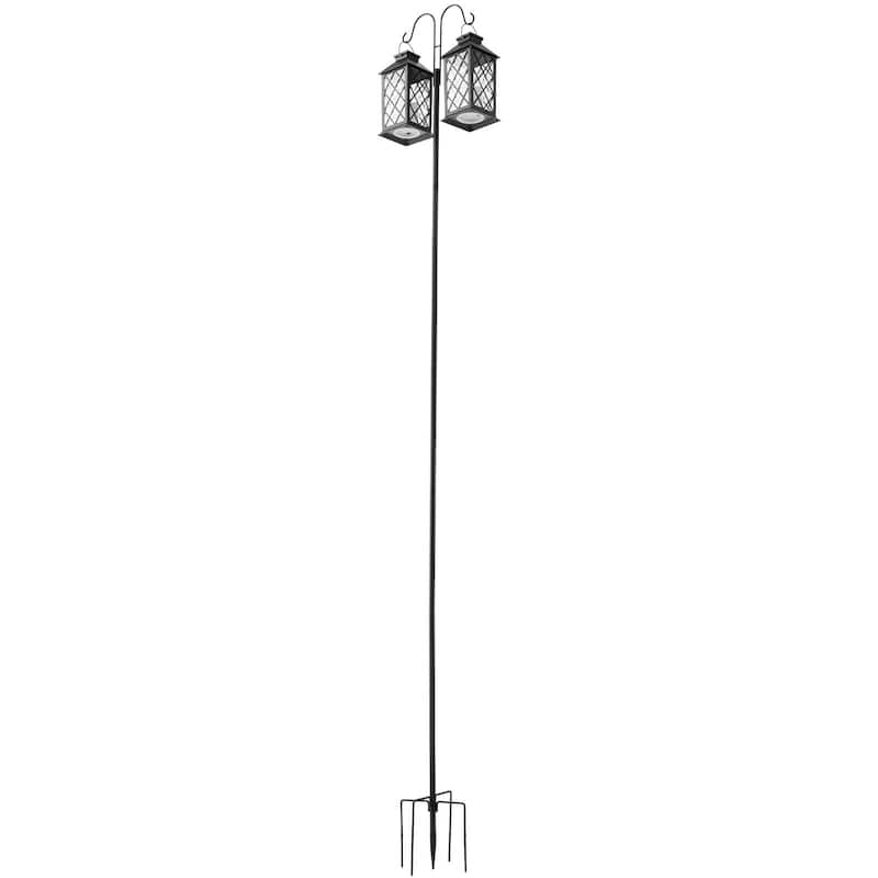 Black Bird Feeder Pole with Hooks 8 Pcs Dual-Arm Shepherd Hooks for Hanging Plants and Lanterns - 11.61” x 9.84” x 107.48”