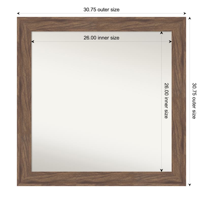 Pia Medium Brown Non-Beveled Framed Bathroom Vanity Wall Mirror - Pia Medium Brown - 31 x 31 in