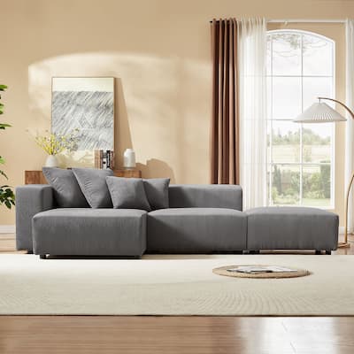 L-Shaped Corduroy Sectional Modular Sofa