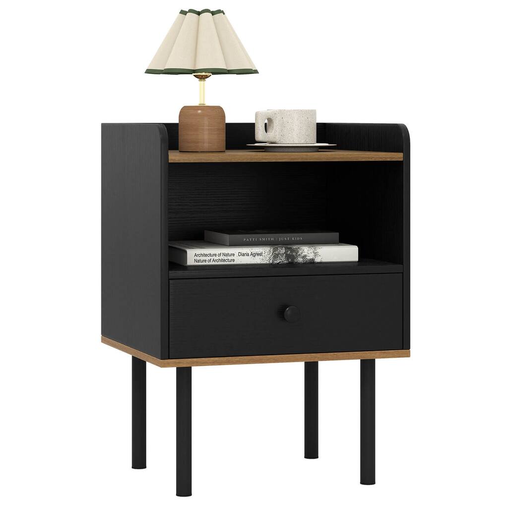 Costway Nightstand Bedside End Table with Drawer & Open Shelf for