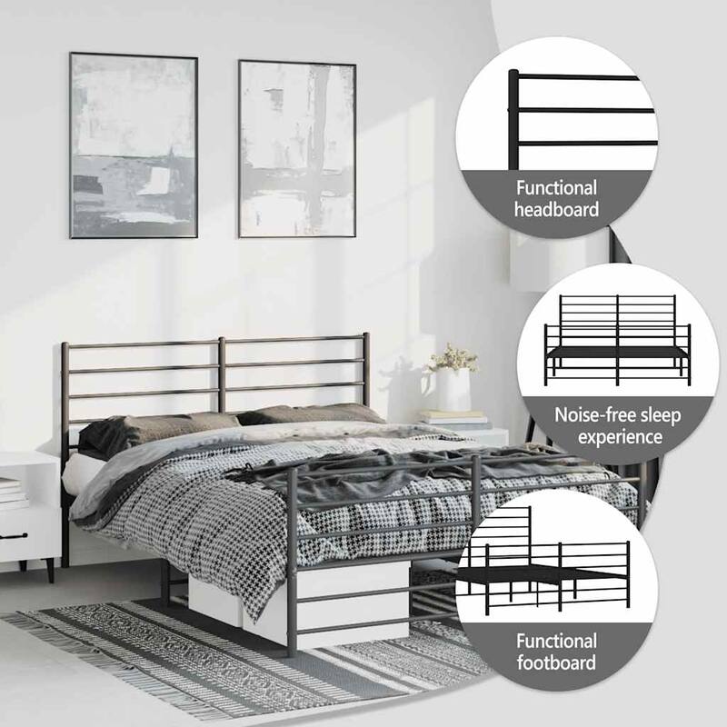 vidaXL Metal Bed Frame with Headboard, No Mattress