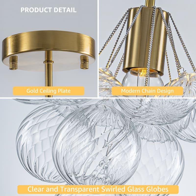 Starsky 1-Light 15in. Contemporary Clear Swirled Glass Bubble Cluster Chandelier