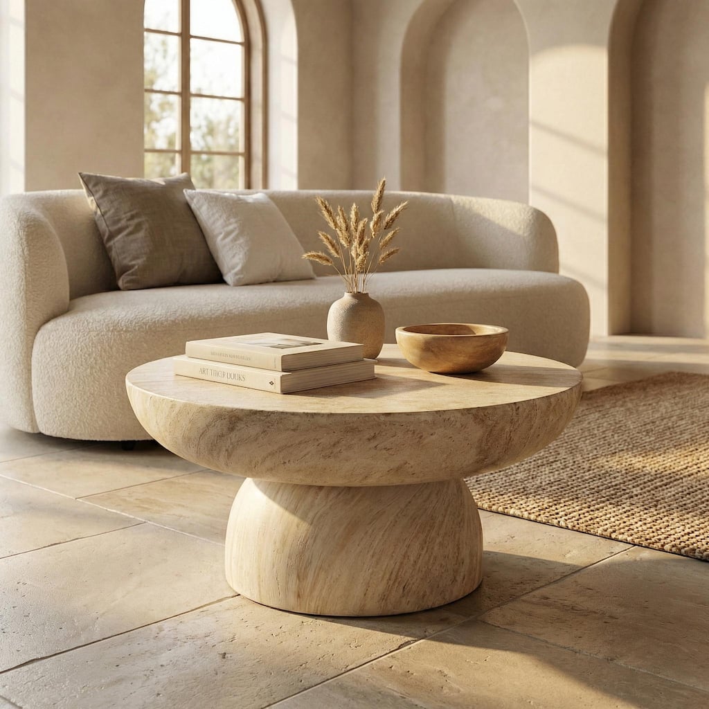 Lunexa Modern Fiberstone Coffee Table with Pedestal Design for Living Rooms, Patios, Decks or Garden