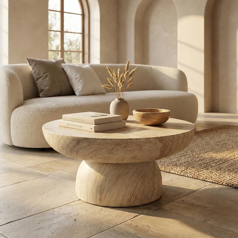 Lunexa Modern Fiberstone Coffee Table with Pedestal Design for Living Rooms, Patios, Decks or Garden