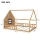 preview thumbnail 14 of 28, Wood Full Size House Floor Bed with Window,Fence and LED Lights