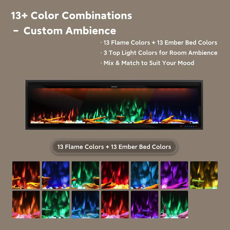 Clihome 42-88" Recessed Wall-Mounted Smart Control Electric Fireplace