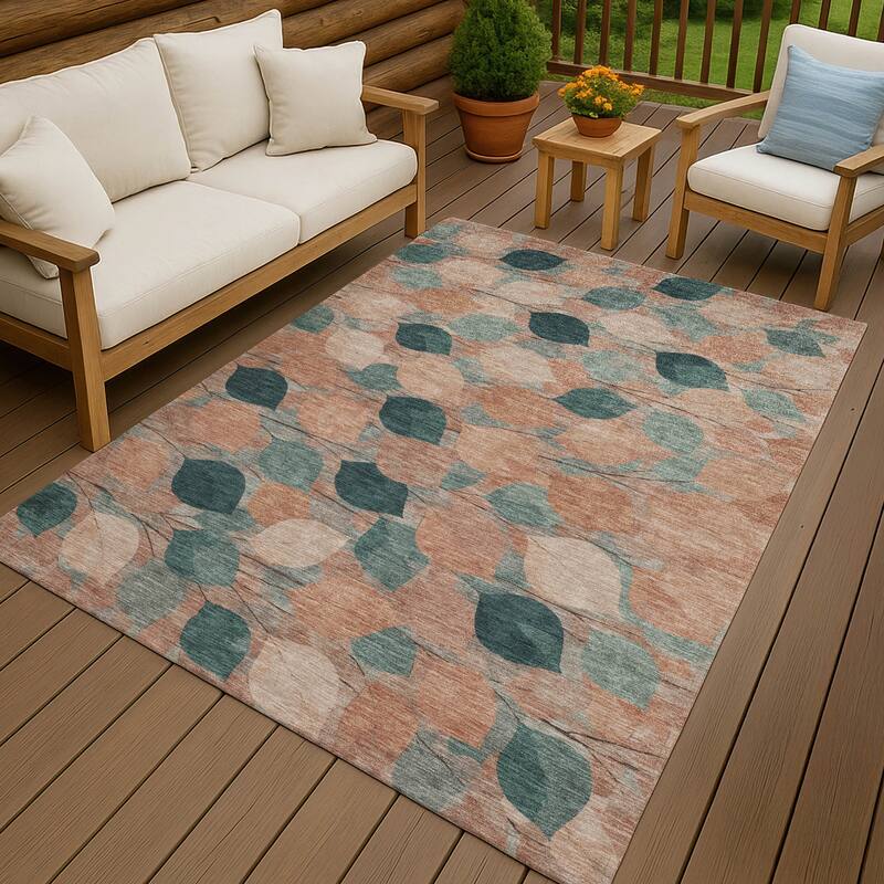 Machine Washable Indoor/ Outdoor Floral Mila Chantille Rug - Copper - 3' x 5'