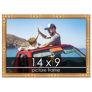 14x9 Frame Gold Bamboo Solid Wood Picture Frame with UV Acrylic, Foam ...