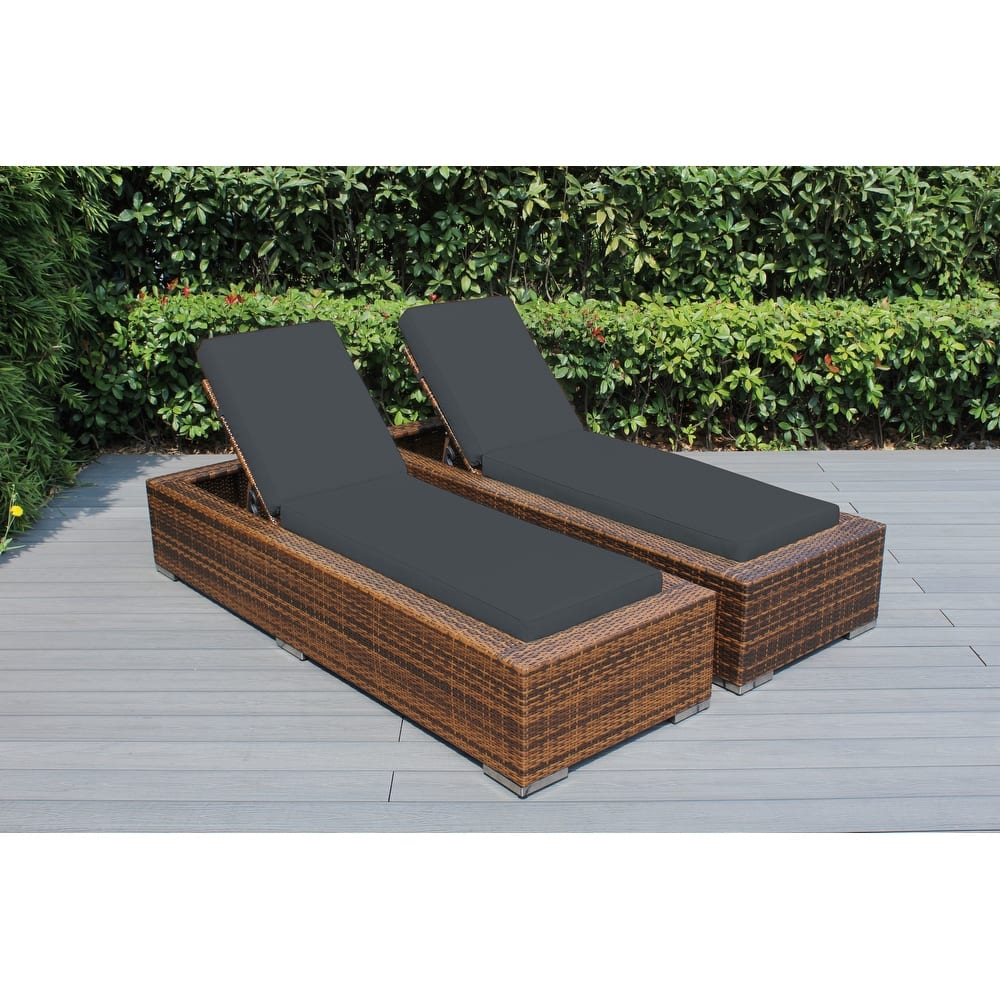 Ohana Outdoor Patio 2 Piece Mixed Brown Wicker Chaise Lounge Set - No Assembly