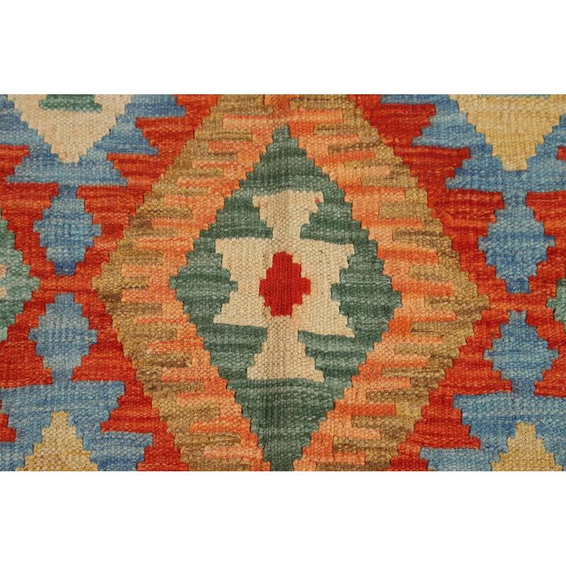 Geometric Multi-Color Kilim Oriental Rug Flatweave Wool Carpet - 5'0"x 6'6"