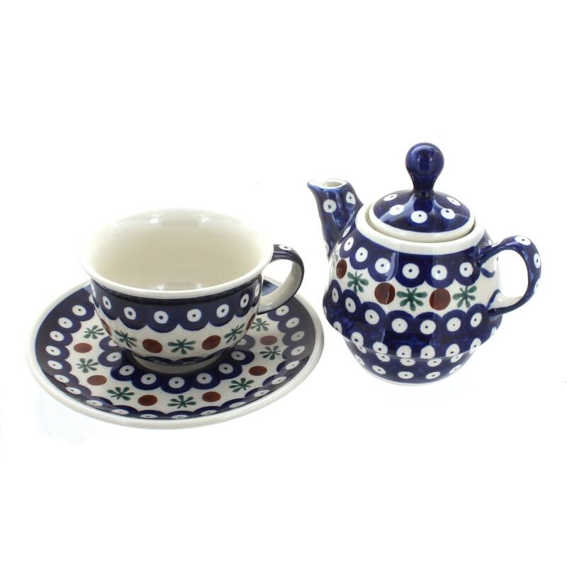Blue Rose Polish Pottery 1148-775 Zaklady Individual Teapot & Cup