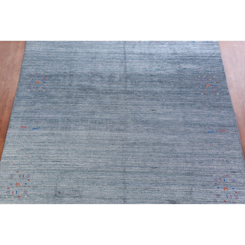 Gabbeh Oriental Area Rug Handmade Blue Tribal Silk Carpet - 8'7" x 11'5"