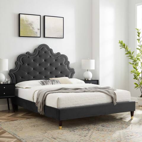 Sasha Button-Tufted Performance Velvet Queen Bed