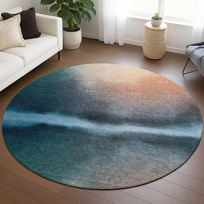 Machine Washable Indoor/ Outdoor Modern Landscape Chantille Rug