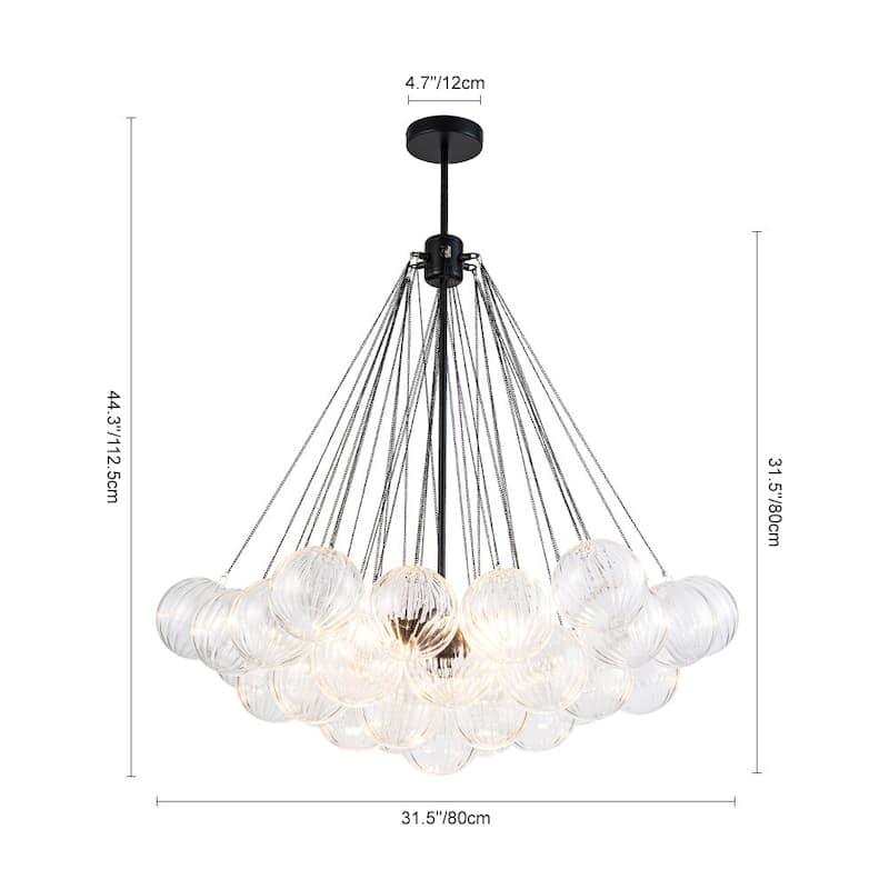 Modern 3-light Clear Ribbed Glass Globe Bubble Chandelier