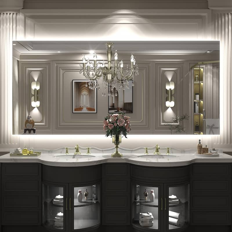 Frameless Anti-Fog 3 Colors Dimmable LED Backlit Wall Bathroom Vanity Mirror - 72" x 32"-Rectangular