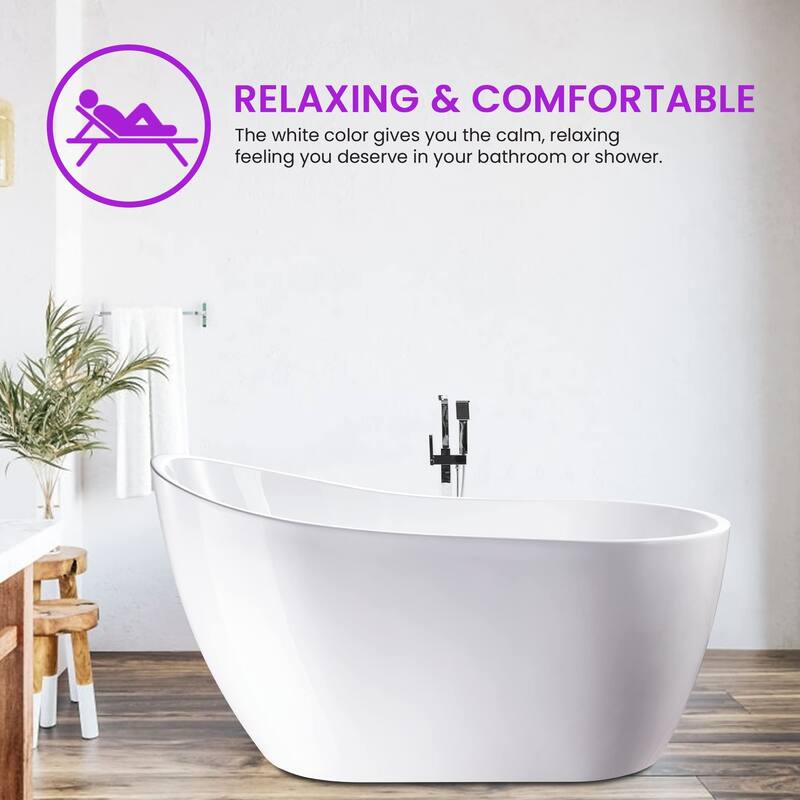Vanity Art 54" X 28" White Acrylic Freestanding Bathtub