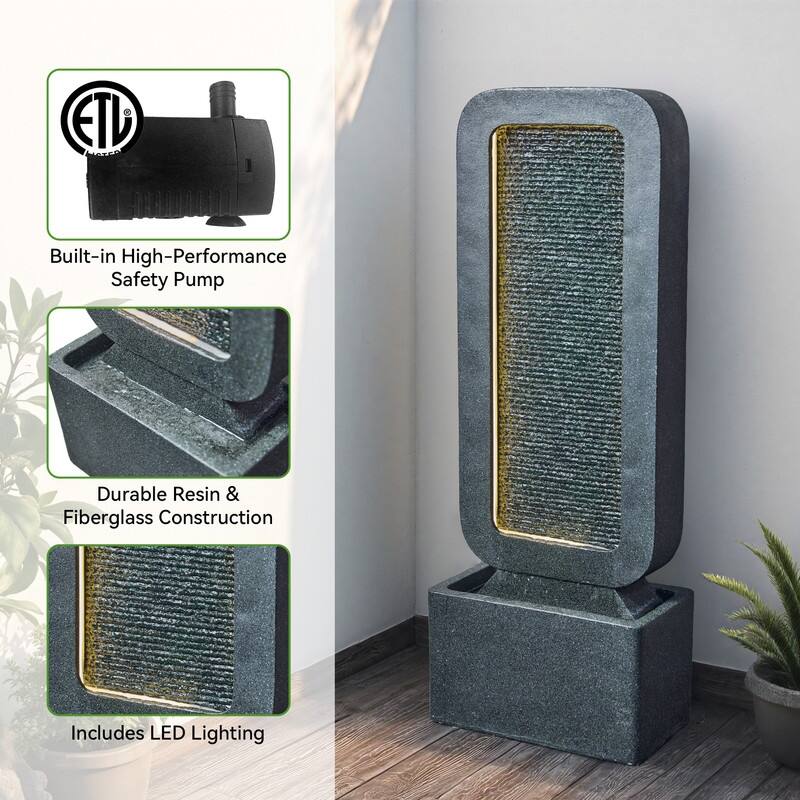 Gray Polyresin Modern Style Cascade with LED Light Weather Resistant Waterfall Fountain