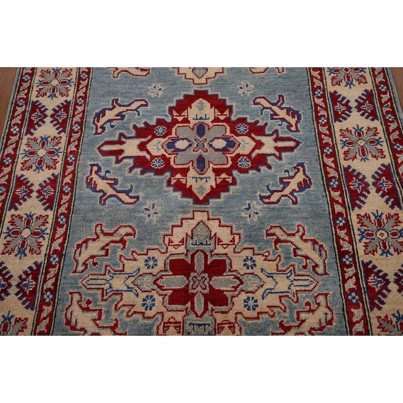Light Blue Kazak Rug Hand-Knotted Traditional Wool Carpet - 3'11" x 6'0"