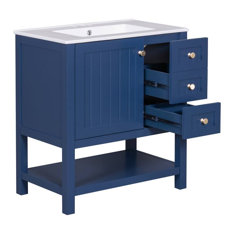 30 Inch MDF Freestanding Bathroom Vanity Set with Integrated Ceramic Sink - 30" x 18"