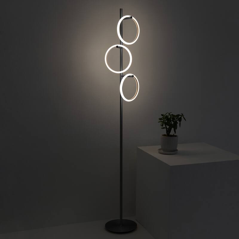Brightech Saturn 66 in. Industrial 3-Light 3-Way Dimming LED Floor Lamp with 3 Replaceable LED Rings