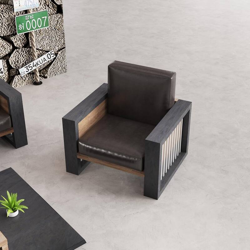 WESOME 3 Piece FU Leather Sofa Set with Coffee Table - 3-Set Sofa & 2 Single Sofa