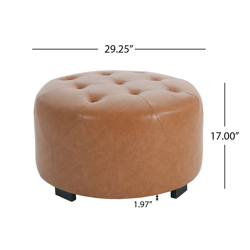 Roomfitters Round Upholstered Ottoman with Button Tufted Design, Small Coffee Table or Footrest