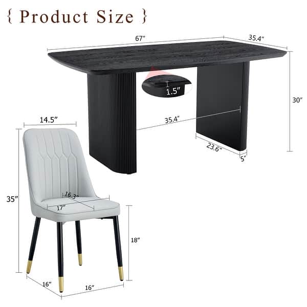 dimension image slide 2 of 3, 9-Piece Dining Table Set. 67 * 35.4 inch wood grain MDF dining table with 8 chairs