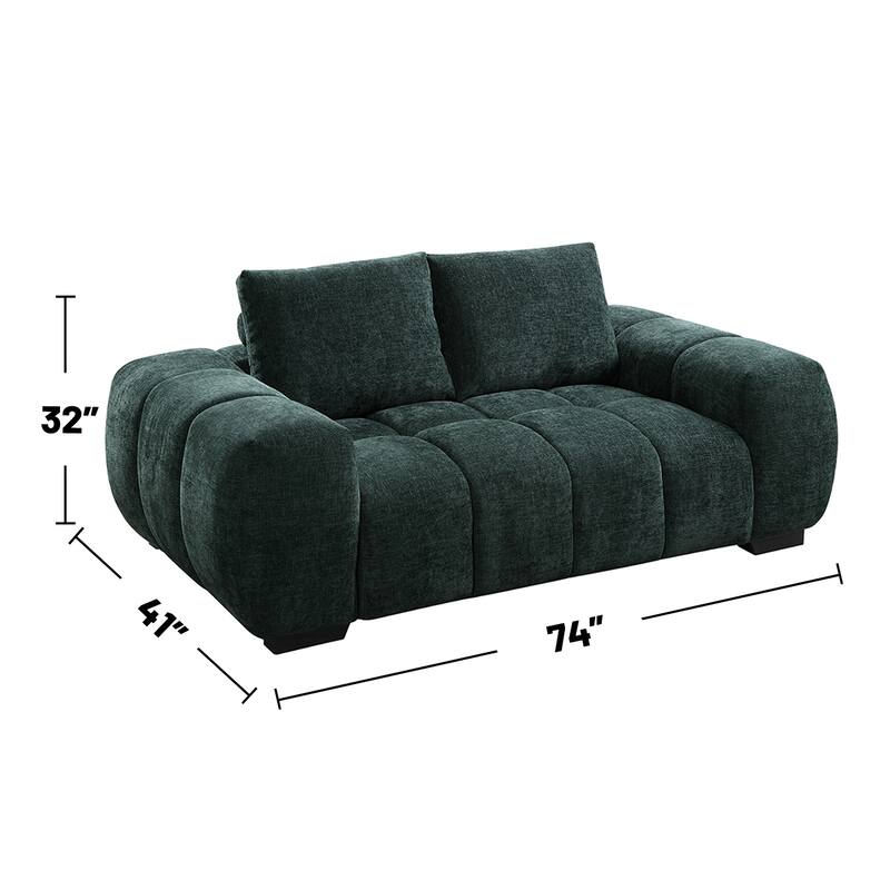 Upholstered Loveseat with Loose Cushion Back in Green