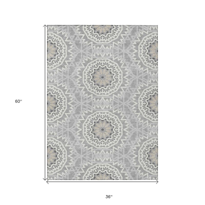 HomeRoots Floral Medallion Transitional Rectangle Outdoor Rug