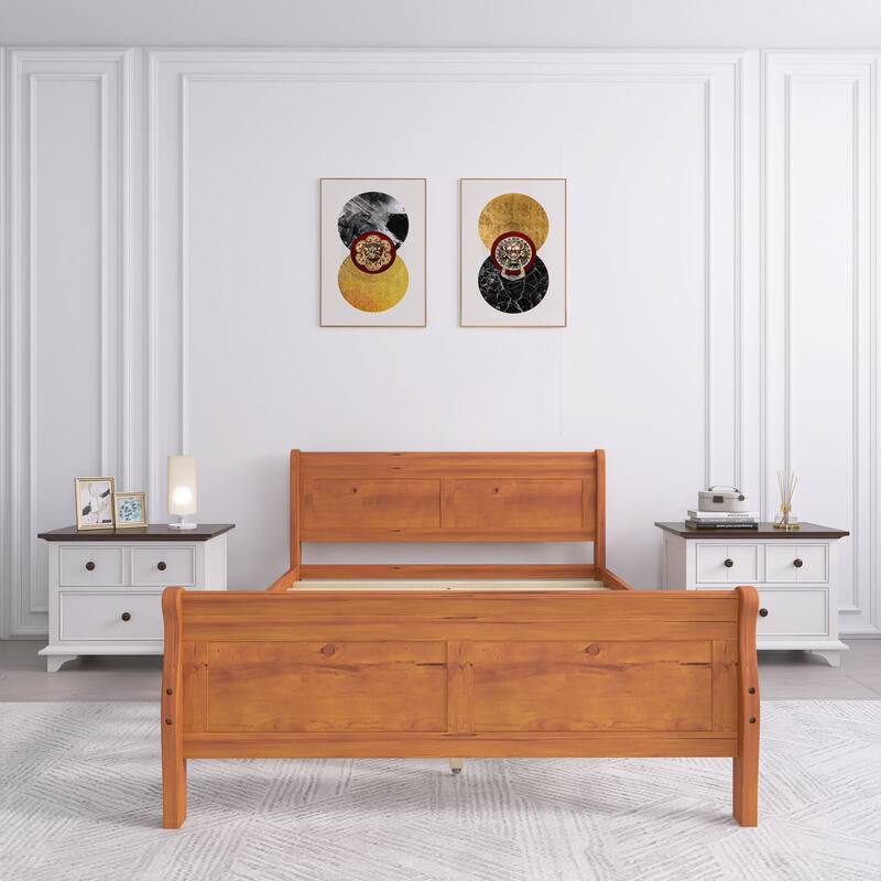 Full Size Wood Platform Bed with Headboard and Wooden Slat Support