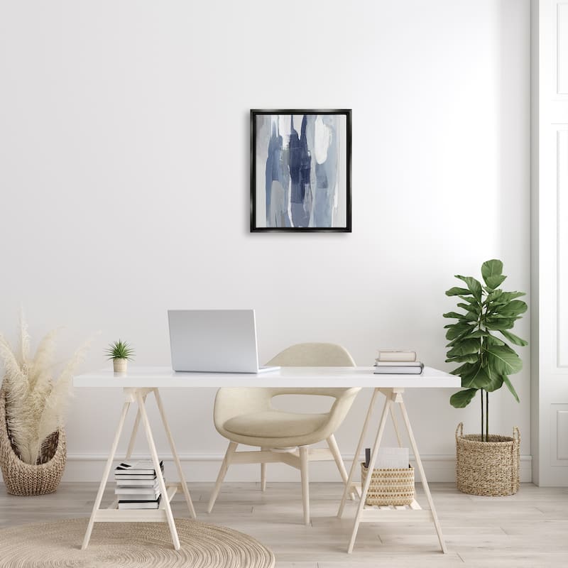 Stupell Layers of Blue and White Abstract Movements Floater Frame