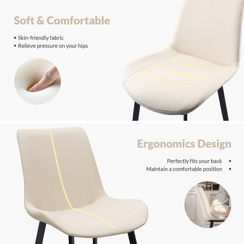 Beige PU Leather Dining Chair with Metal Legs, Modern Upholstered Chair Set of 4 for Kitchen, Restaurant, Living, Meeting Room