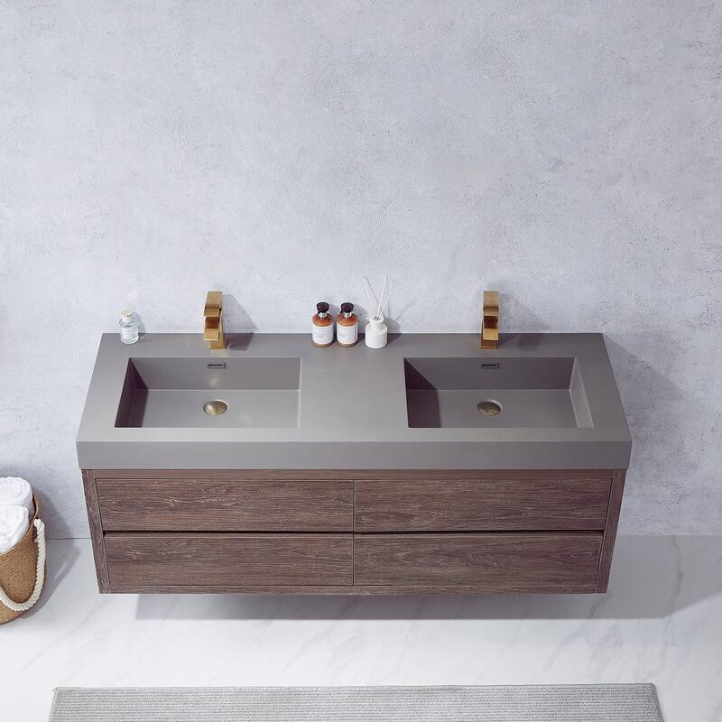 Miseno MV703160M-NM Palencia 60" Wall Mounted Double Basin Vanity Set