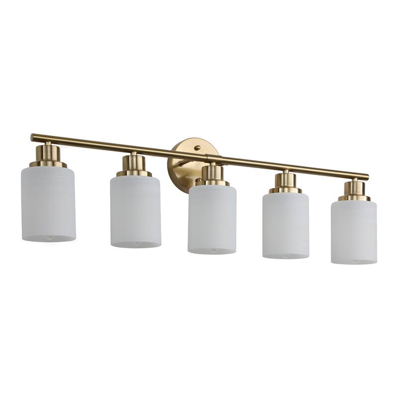 31" Modern 5-Light Vanity Wall Sconce, with Frosted Glass Shades for Bathroom or Hallway Lighting (No Bulbs)
