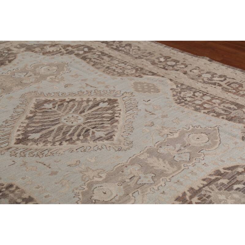 Vegetable Dye Oushak Turkish Area Rug Blue Hand-Knotted Wool Carpet - 8'2"x 9'10"