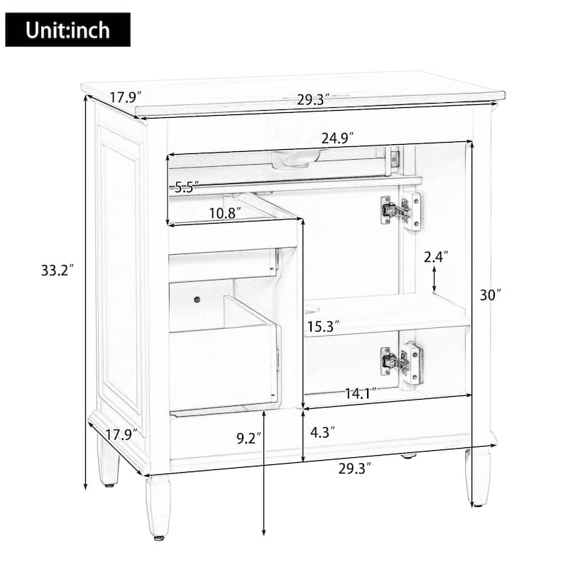 30 Inch Bathroom Vanity with Ceramic Sink Top, Flip Drawers, Freestanding Storage Cabinet (Faucet Not Included)