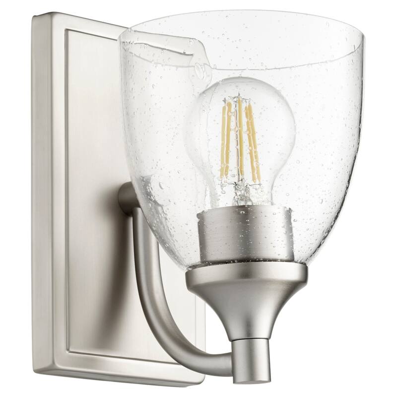 Quorum International Enclave 8" Tall Bathroom Sconce - Satin Nickel / Clear Seeded