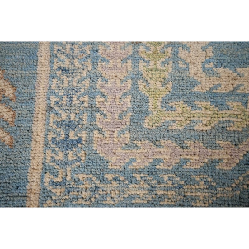 Light Blue Kazak Accent Rug Hand-Knotted Wool Carpet - 3'1" x 4'4"