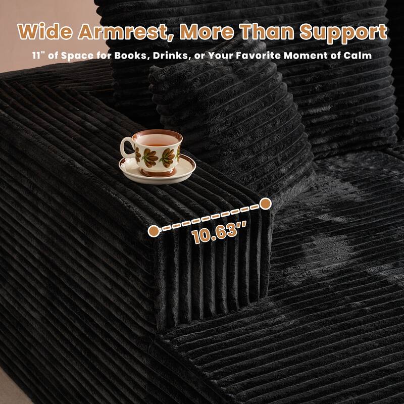 HOOOWOOO Modern Push Corduroy Fabric Sectional Sofa Couch with Pillows