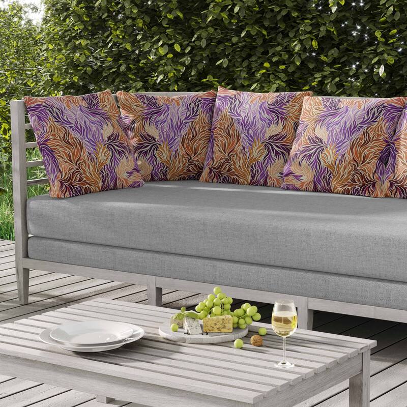 Leafy Whirl Indoor/Outdoor Reversible Throw Pillow Purple and Orange