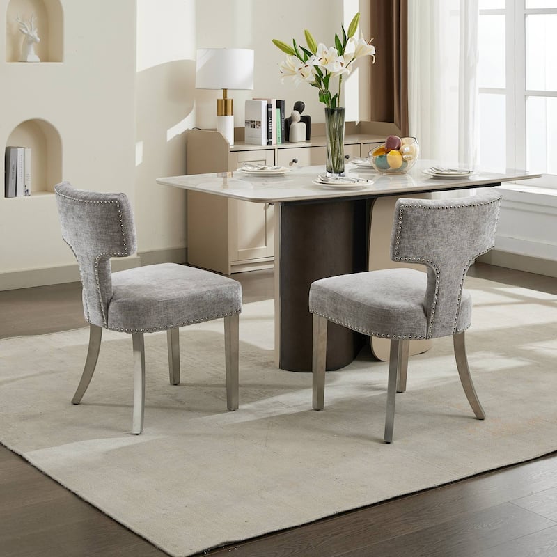 Curved Backrest Dining Chairs with Splayed Steel Legs, Set of 2