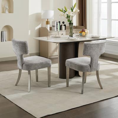 Modern Dining Chairs Set of 2, Farmhouse Upholstered Accent Chair with Curved Backrest