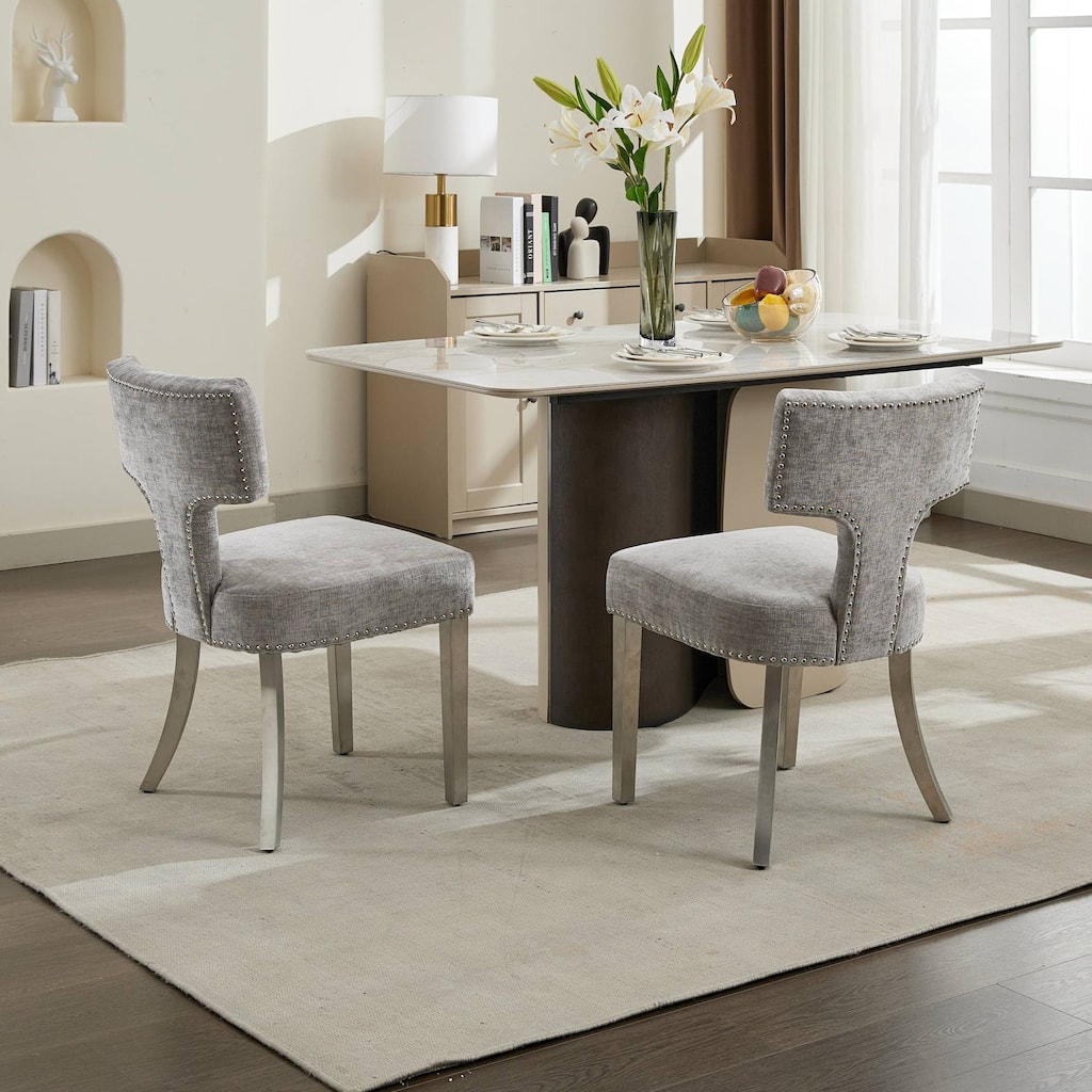 Modern Dining Chairs Set of 2, Farmhouse Upholstered Accent Chair with Curved Backrest