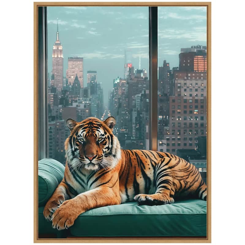 Kate and Laurel Sylvie Graceful Tiger in New York Framed Canvas by Michael Schauer