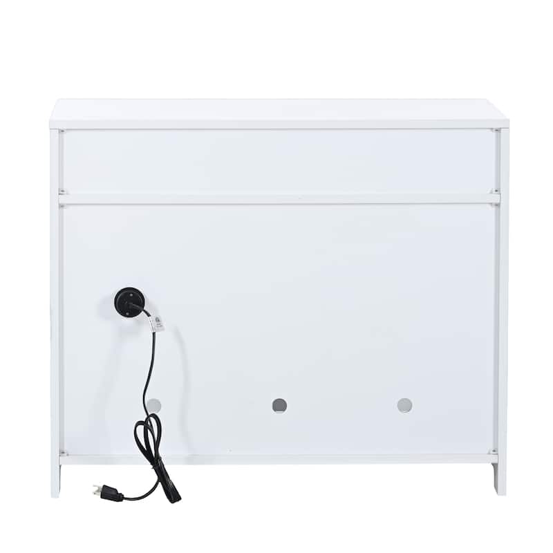 Anmytek White Large Wooden Cat Litter Box Enclosure Furniture with Hidden Plug 2 Doors Cat Washroom Storage Bench Side Table