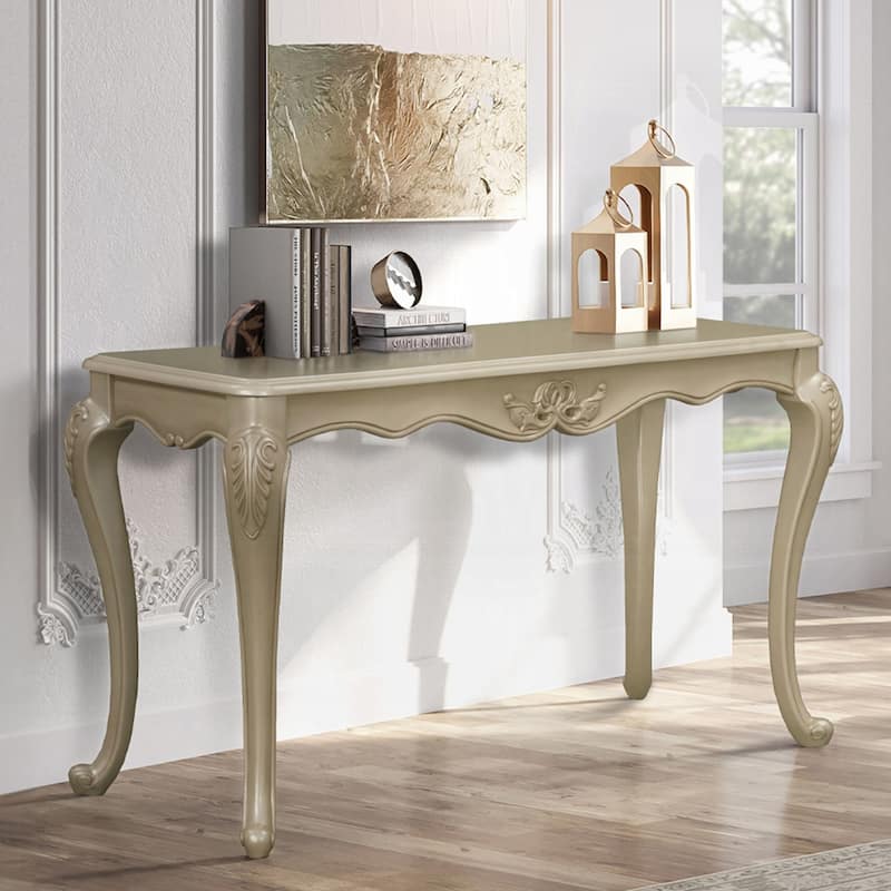 Wooden Sofa Table with Curved Legs in Champagne